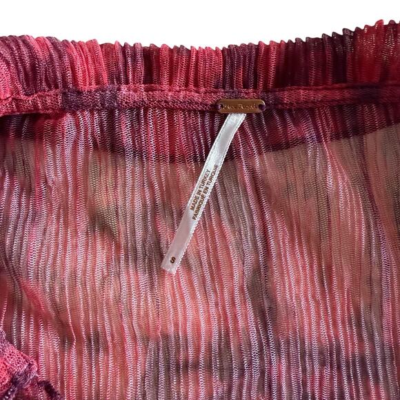 Free People Sheer Crinkled Mesh Blouse Red Pink Purple Tie-Dye Size Small - Picture 4 of 9